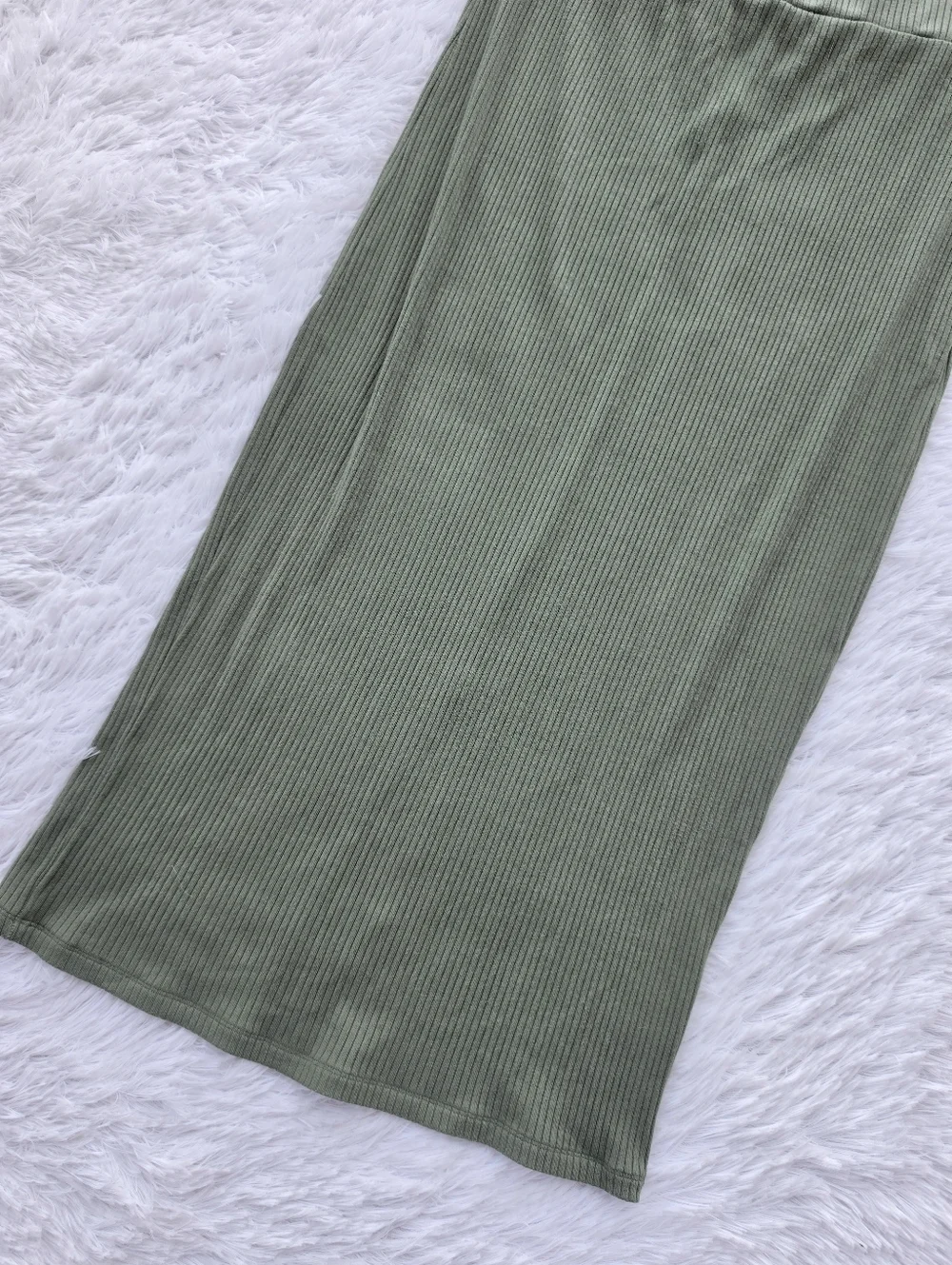 Sundry Olive Green Ribbed Midi Length Skirt - Picture 3 of 7